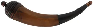 Powder Horn,
11-1/2", paneled tip, turned cherry beehive base